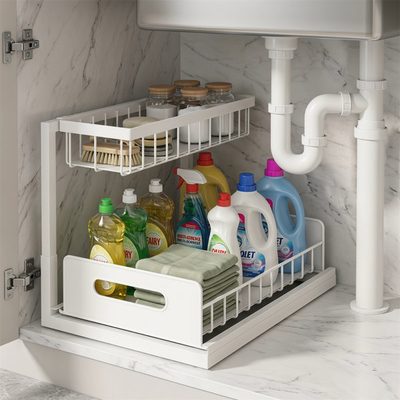 Under Sink Pull-Out Cabinet Drawer Organizer