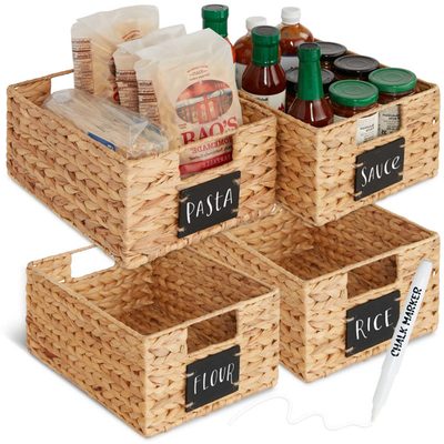 Wicker Pantry Baskets with Chalkboard Labels