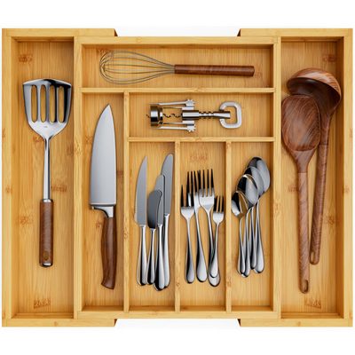 Luzius Bamboo Expandable 8-Slot Flatware Drawer Organizer