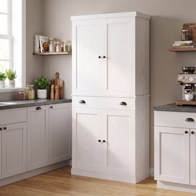 Kitchen Pantry Cabinet with Sliding Storage Rack and 6 Hanging Shelves