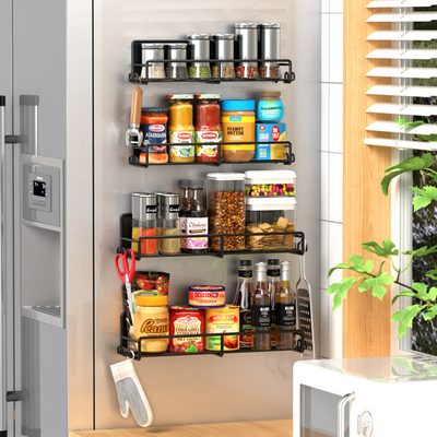 4-Pack Magnetic Fridge Spice Shelf with Hooks
