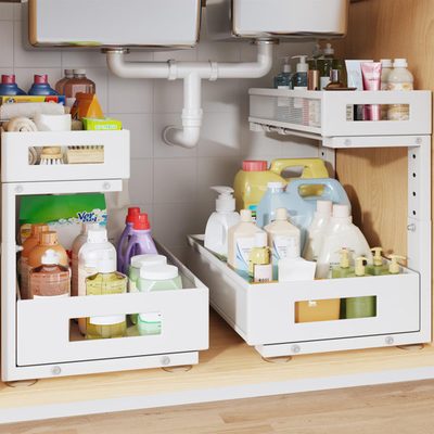 2-Pack 2-Tier Pull Out Under Sink Organizer with Adjustable Height