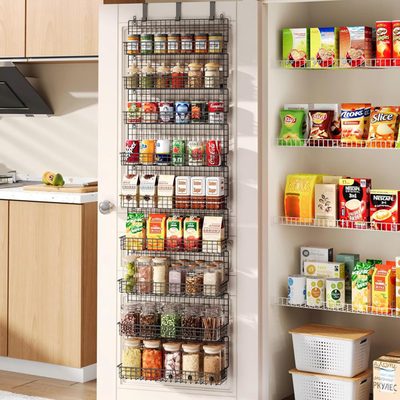 9-Tier Wall Mount Spice Rack Organizer with Door Hooks