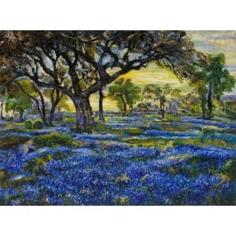 Old Live Oak Tree and Bluebonnets, Julian Onderdonk