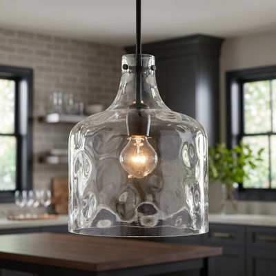 Baldwyn 1-Light Dimmable Hammered Glass Bell Pendant