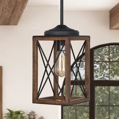 Gracela Rustic Farmhouse Metal Cage Lantern Pendant