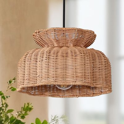 11.02" Metal Pendant with Rattan Shade