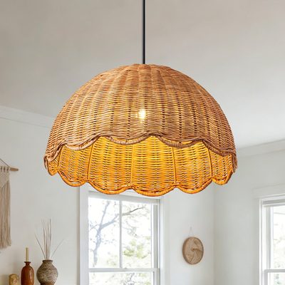 Hand Woven Rattan Pendant with Scalloped Edge