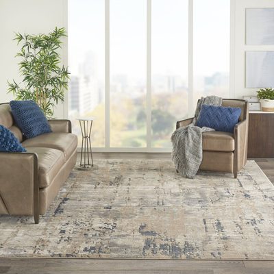 Addie Abstract Modern Machine Woven Area Rug, Beige / Gray