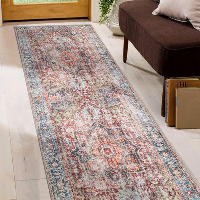 Alice Machine Washable Oriental Flatweave Red/Blue/Ivory Area Rug