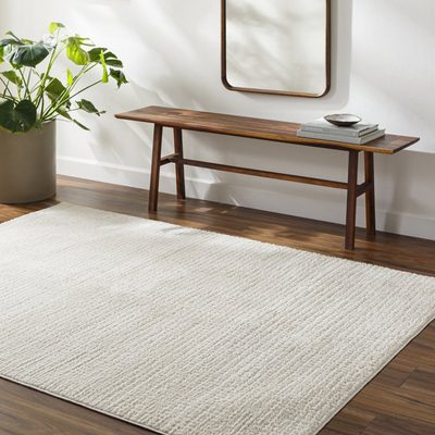 Arny Solid Color Machine Woven Area Rug, Cream