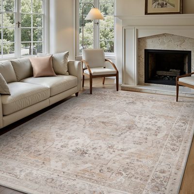 Soft Beige Machine Washable Oriental Area Rug