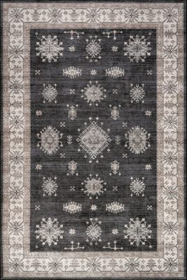 Andrea Bordered Spill Proof Washable Rug – Charcoal