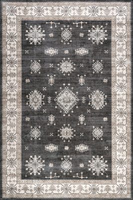 Andrea Bordered Washable Rug – Charcoal