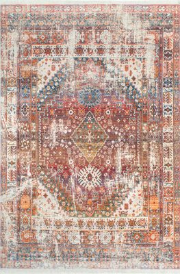 Archer Distressed Medallion Rug – Rust