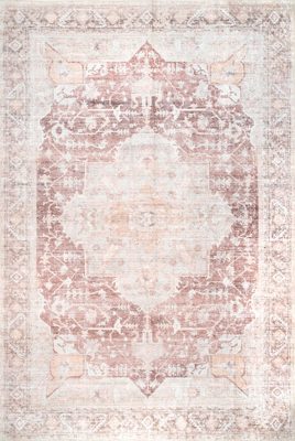 Ava Vintage Persian Washable Rug – Pale Pink