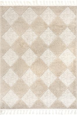 Aylin Diamond Tasseled Rug – Beige