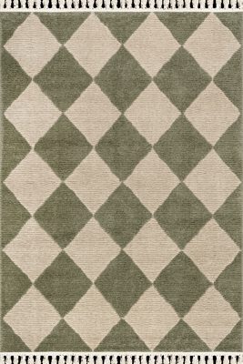 Aylin Diamond Tasseled Rug – Green