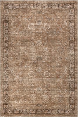 Bayberry Spill Proof Vintage Washable Rug – Light Brown