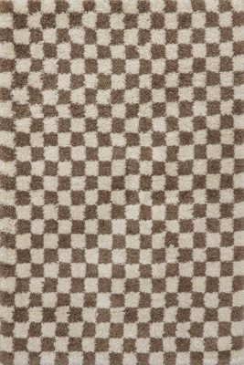 Bettie Retro Checkered Shag Rug – Beige