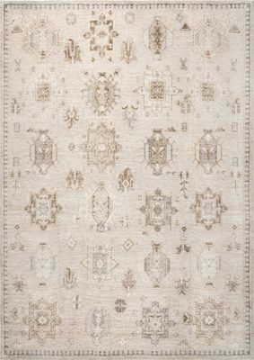 Brenda Hazy Heraldry Washable Rug – Beige
