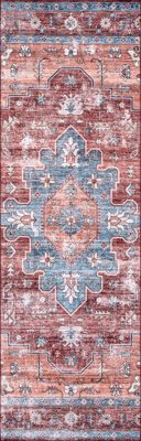 Castle Medallion Washable Rug – Rust