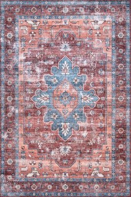 Castle Medallion Washable Rug – Rust