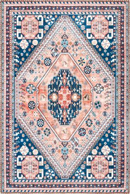 Celia Medallion Washable Rug – Dark Blue