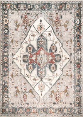 Crystalline Medallion Washable Rug – Beige