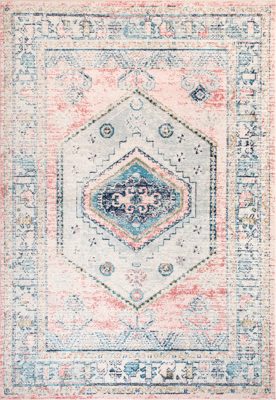 Distressed Jewel Medallion Rug – Light Pink