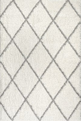 Easy Shag Lattice Rug – White