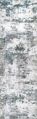 Faded Abstract Washable Rug – Blue Grey
