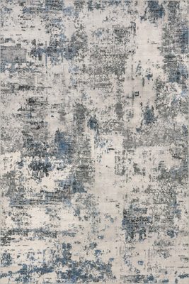 Faded Abstract Washable Rug – Blue Grey