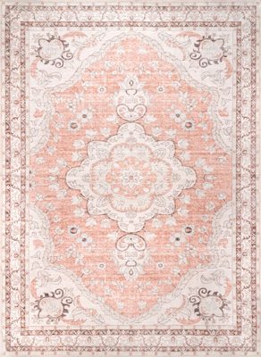 Faded Rosette Washable Rug – Peach