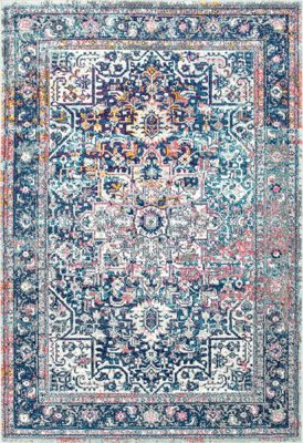 Faded Star Petal Emblem Rug – Blue