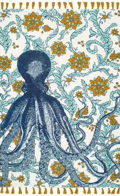 Flatweave Cotton Giant Octopus Rug – Blue Multicolor