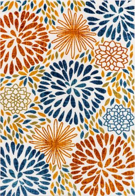 Floral Fireworks Indoor/Outdoor Rug – Blue