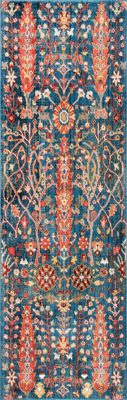 Floral Fringed Rug – Blue