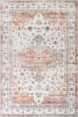 Francis Cartouche Medallion Spill Proof Washable Rug – Beige