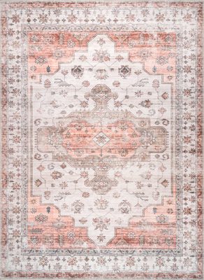 Francis Cartouche Medallion Washable Rug – Beige