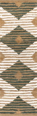 Hand Braided Denim And Jute Striped Diamonds Rug – Olive