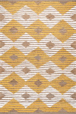 Hand Braided Denim And Jute Striped Diamonds Rug – Yellow