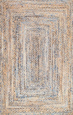 Hand Braided Twined Jute And Denim Rug – Blue