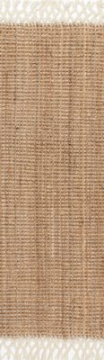 Hand Woven Jute with Wool Fringe Rug – Natural