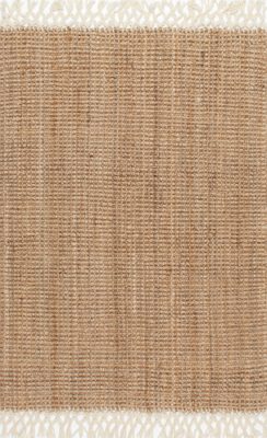 Hand Woven Jute with Wool Fringe Rug – Natural