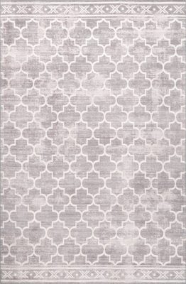 Isabelle Trellis Washable Indoor/Outdoor Rug – Light Grey