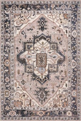 Jewel Medallion Spill Proof Washable Rug – Light Pink