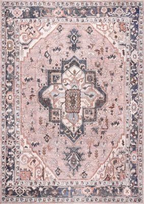 Jewel Medallion Washable Rug – Light Pink