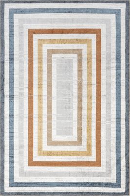 Lilac Striped Bordered Washable Rug – Multicolor