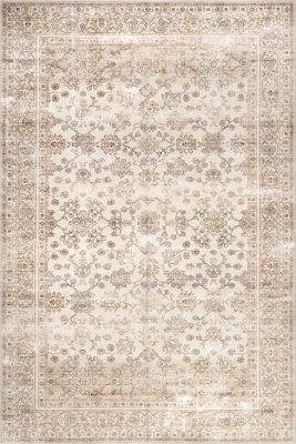 Meena Fading Garden Spill Proof Washable Rug – Beige